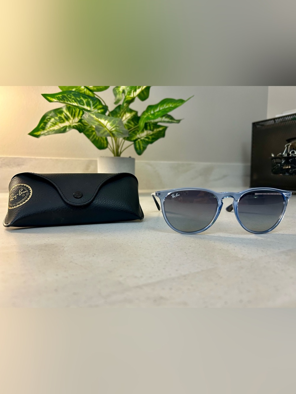 Ray-Ban Erika Light Blue Transparent Frame Sunglasses with Gray Gradient Lenses